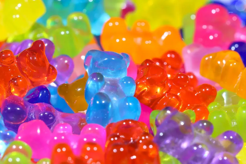 A brightly colored pile of gummy bears