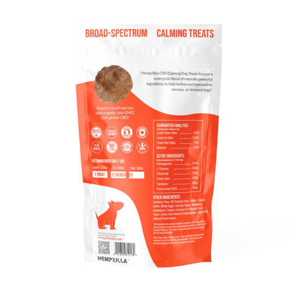 hempzilla calming dog treats back
