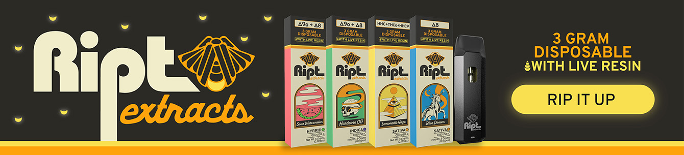  Ript Extracts 3 gram disposable with live resin banner 