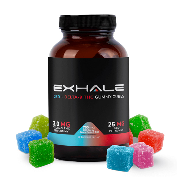 exhale wellness cbd + thc gummy cubes | 30 count