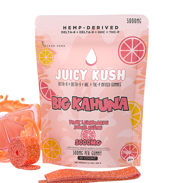 Juicy Kush Big Kahuna Sour Belt Gummies 5000mg Delta 8 Resellers