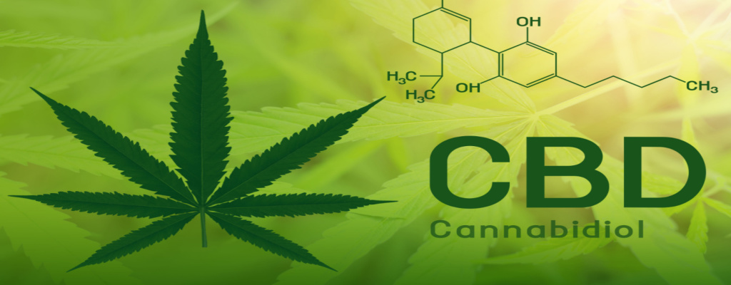 A graphic showing a hemp leaf, the chemical formula for CBD, and the words “CBD” and “cannabidiol.”