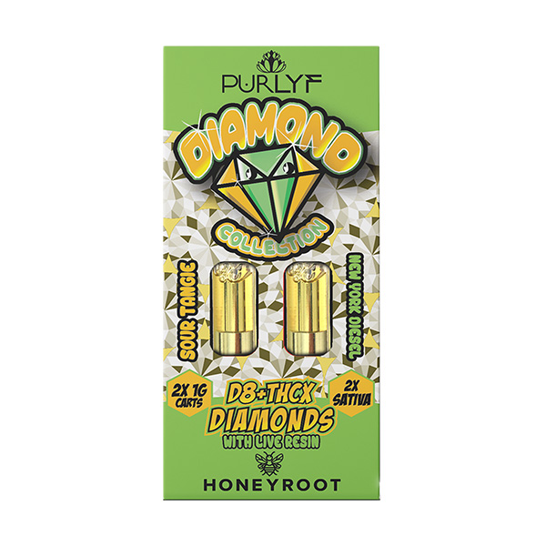 honeyroot purlyf diamond 2x1g cartridge sour tangie ny diesel