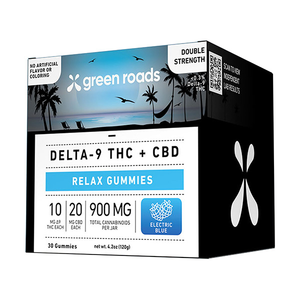 green roads d9 cbd relax gummies 900mg 30ct electric blue