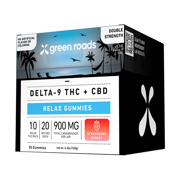 green roads d9 cbd relax gummies 900mg 30ct strawberry sunset