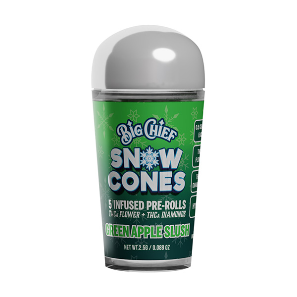 big-chief-snow-cones-thca-2.5g-pre-rolls-green-apple-slush big chief snow cones thca 2.5g pre rolls green apple slush