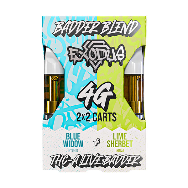 exodus-badder-blend-duo-carts-4g-blue-widow-lime-sherbet exodus badder blend duo carts 4g blue widow lime sherbet