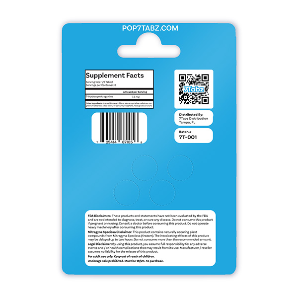 7tabz 7 hydroxymitragynine tablets back view