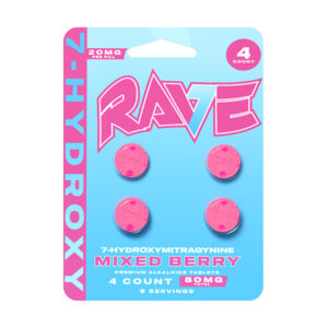 rave 7hdroxy tablets 80mg 4ct mixed berry