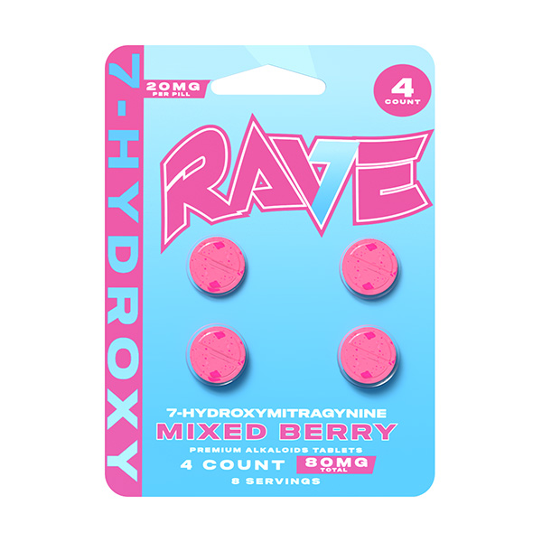 rave 7hdroxy tablets 80mg 4ct mixed berry