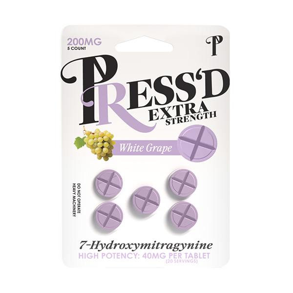 pressd extra strength 7hydroxy tablets 200mg 5ct white grape