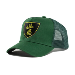 hidden hills club trucker hat green black yellow shield 1 new