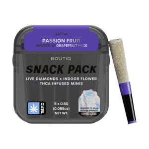 boutiq snack pack thca pre rolls .5g 5ct passion fruit