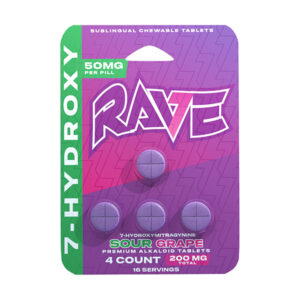 rave 7hdroxy tablets 50mg 4ct sour grape
