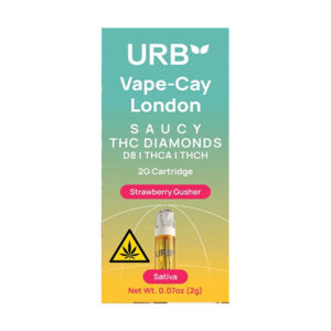 urb vape cay london saucy thc diamonds 2g cartridge strawberry gusher