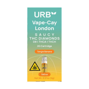 urb vape cay london saucy thc diamonds 2g cartridge tangie banana