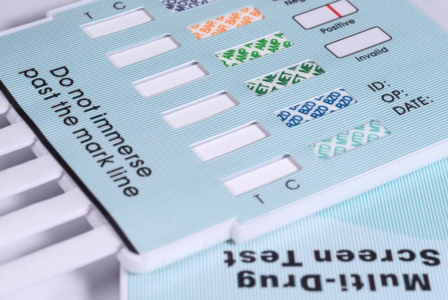 A close-up view of a rapid drug test panel.