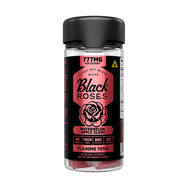 black roses black out blend gummies 777mg 20ct watermelon apple slush