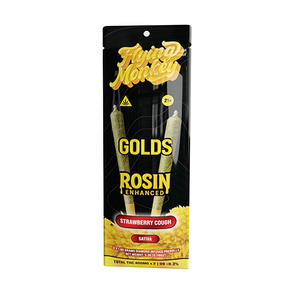 flying monkey golds rosin enhanced pre rolls 2ct strawberry cough