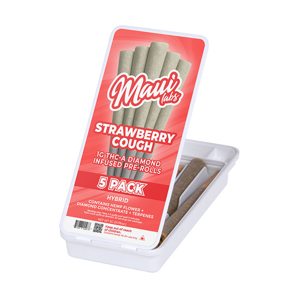 maui labs thca diamond infused pre rolls 1g 5ct strawberry cough