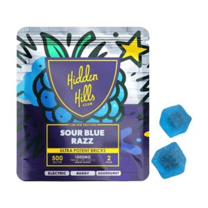 hidden hills heady blend 1000mg 2ct gummies sour blue razz
