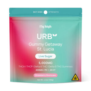 urb live sugar gummy getaway st lucia 5000mg strawberry shortcake