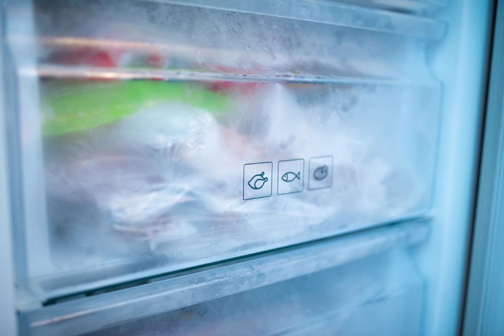 A view inside a cold freezer.