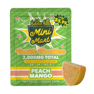 hidden hills mini mart double troubles 2000mg 2ct gummies peach mango