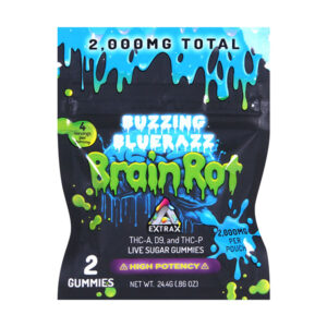 delta extrax brain rot live sugar gummies 2000mg 2ct buzzing bluerazz