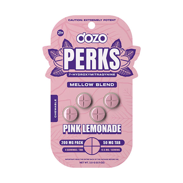 dozo perks 7oh mellow blend 200mg 4ct tablets pink lemonade