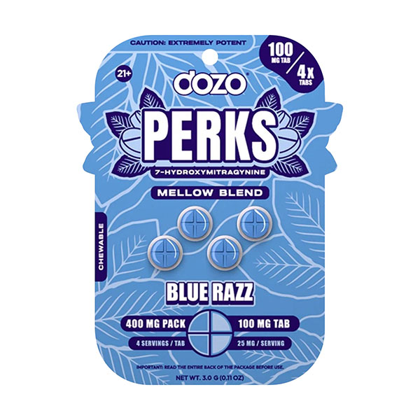 dozo perks 7oh mellow blend 400mg 4ct tablets blue razz