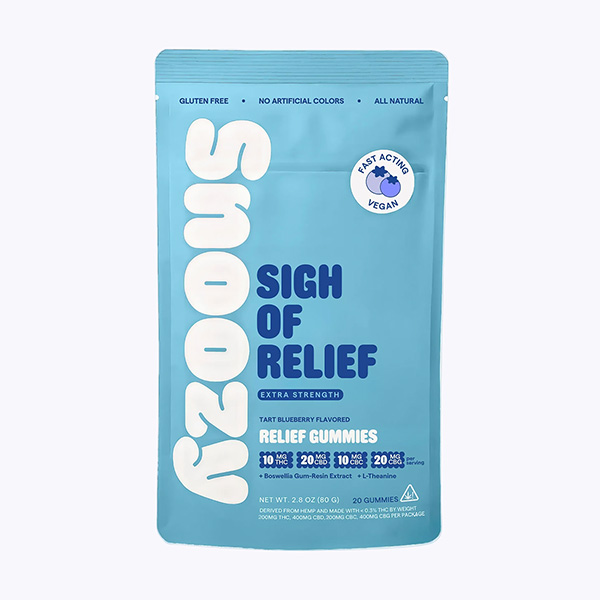 snoozy extra strength relief gummies 20ct tart blueberry