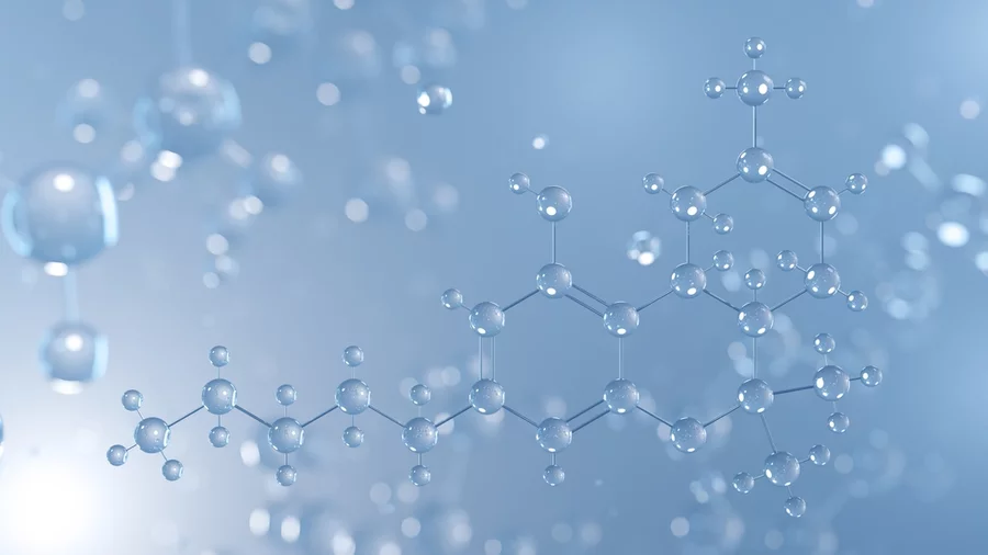 A stylized chemical model of Delta 8 THC made from bubbles.