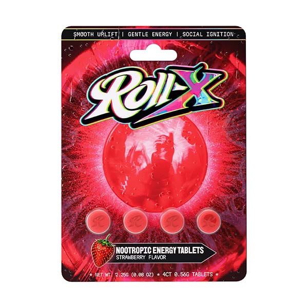rollx nootropic energy tablets 4ct strawberry
