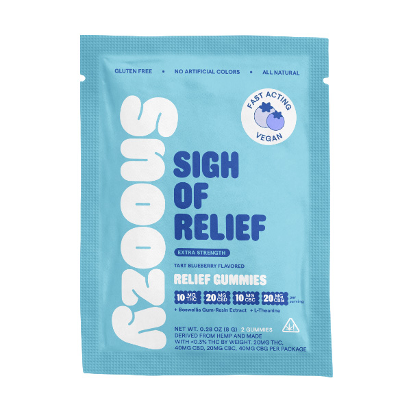 snoozy relief gummies extra strength 2ct tart blueberry
