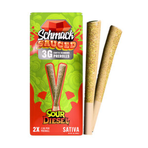 schmack sauced 3g 2ct pre rolls sour diesel new