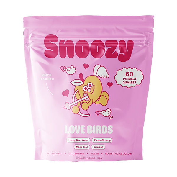 snoozy love birds gummies 60ct peach