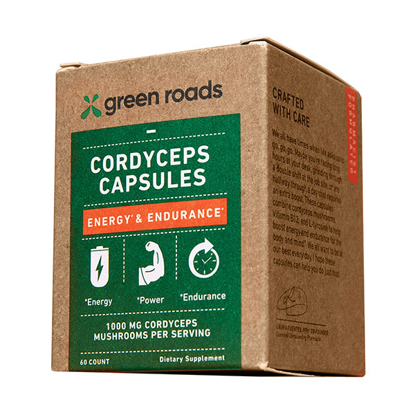 Cordyceps Benefits shown by a box of cordyceps mushroom product.