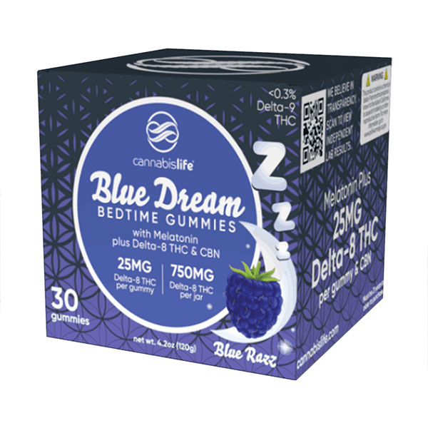 Delta 8 gummies for sleep displayed in front of a white background.