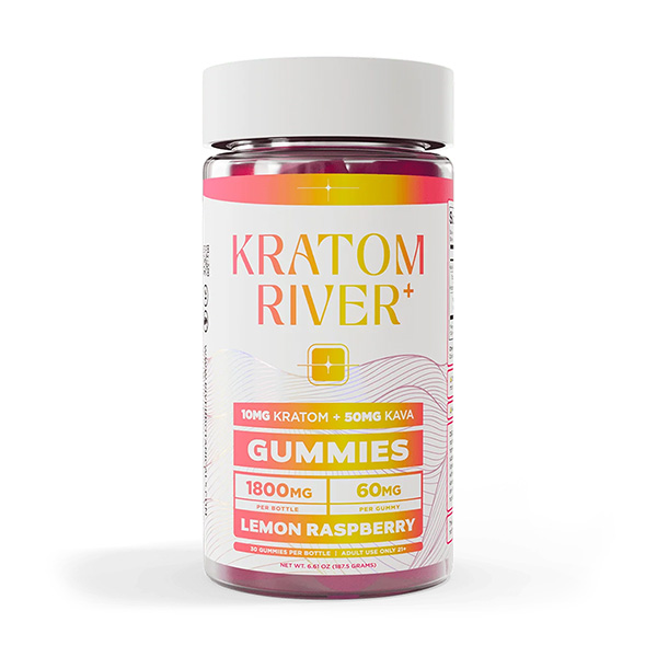 kratom river 1800mg kratom kava gummies 30ct lemon raspberry