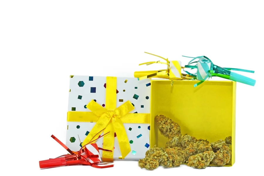 colorful gift box cannabis on white