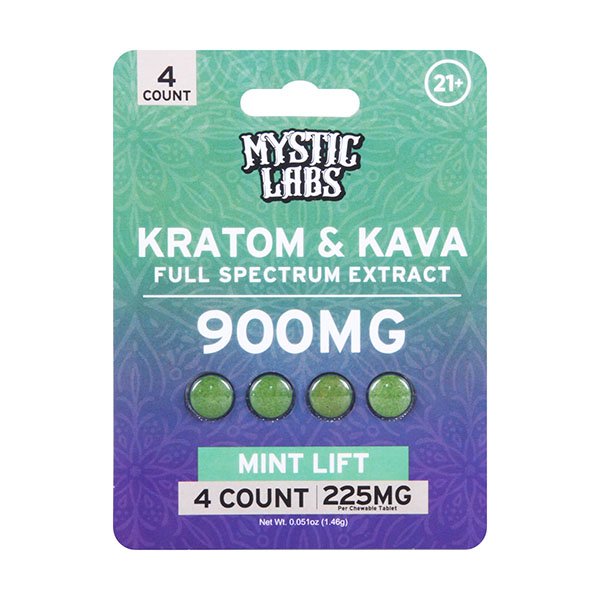 mystic labs 900mg 4ct kratom kava tablets mint lift