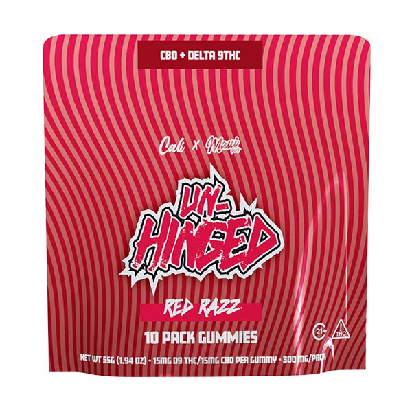 cali x maui labs unhinged d9 cbd gummies 300mg 10ct red razz