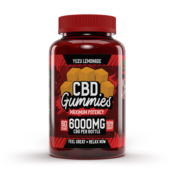 Hemp derived CBD product sample inside a read jar showing "CBD gummies" text.