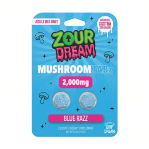 zour dream mushroom tablets 2000mg 2ct blue razz